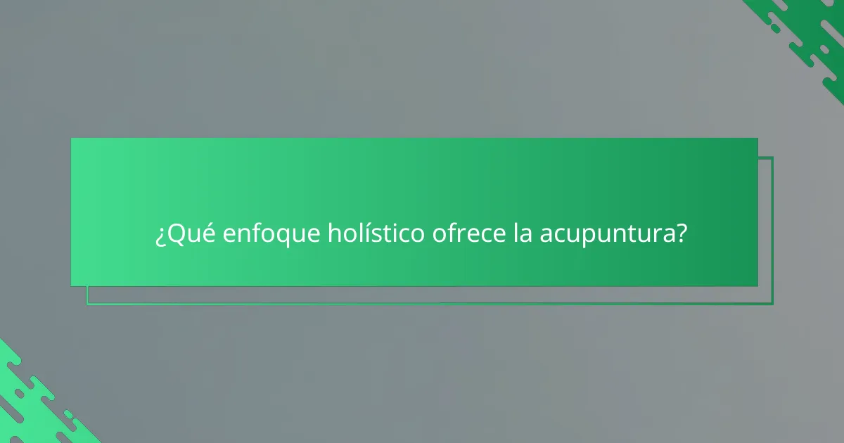 ¿Qué enfoque holístico ofrece la acupuntura?